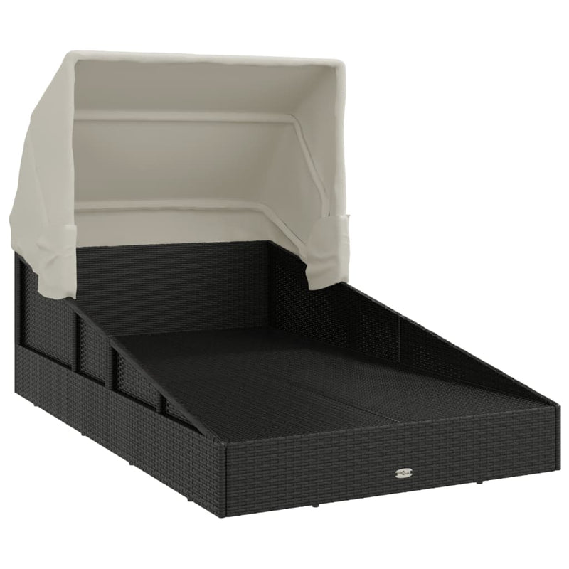 vidaXL fekete polyrattan napágy összecsukható tetővel 200x114x128 cm