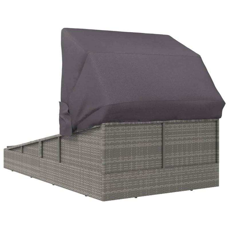 vidaXL szürke polyrattan napágy összecsukható tetővel 200x114x128 cm