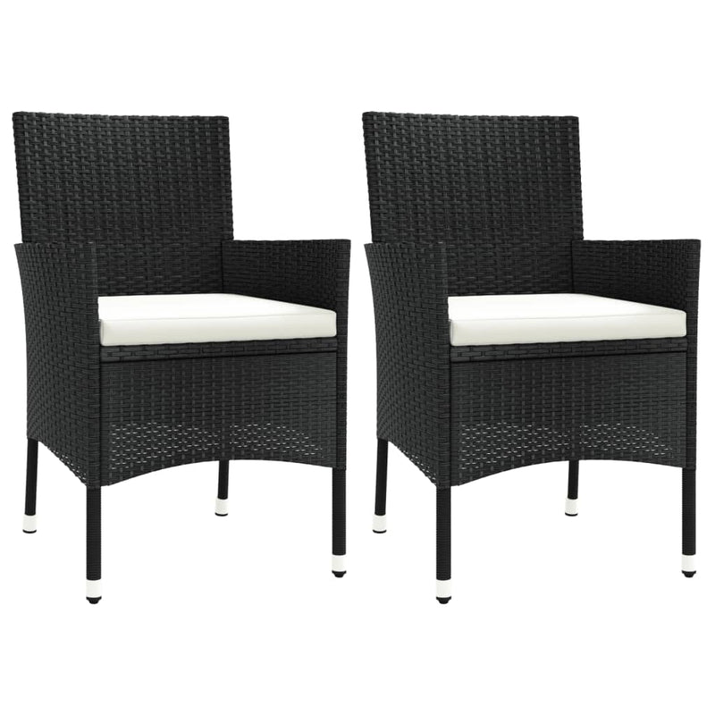 vidaXL 2 db fekete polyrattan kerti szék párnákkal (csak Egyesült Királyság/Írország/FI/NO)