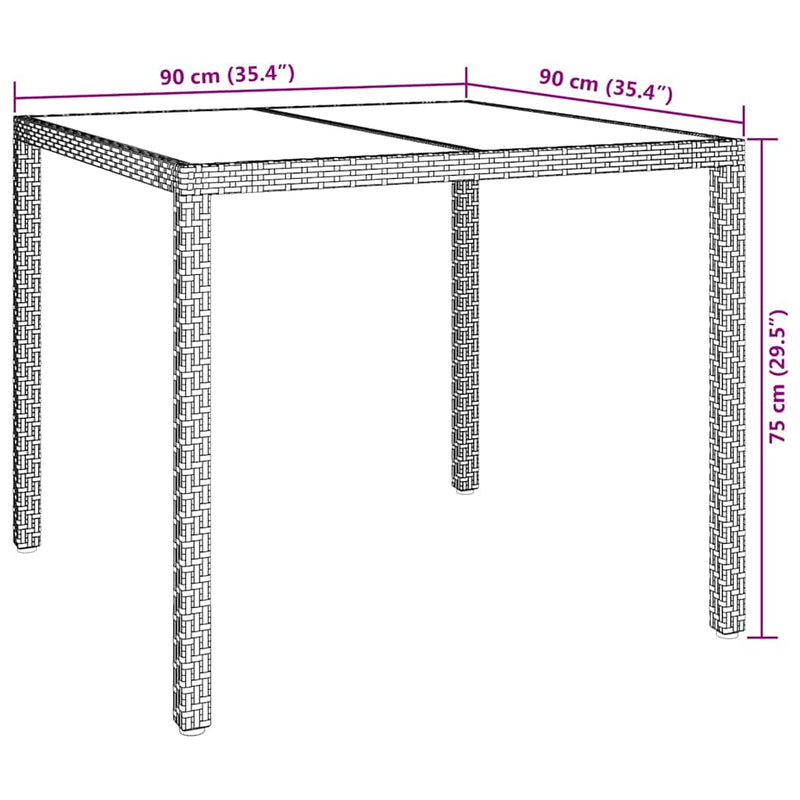 vidaXL Kerti Étkezőasztal Barna 90 x 90 x 75 cm Poli rattan