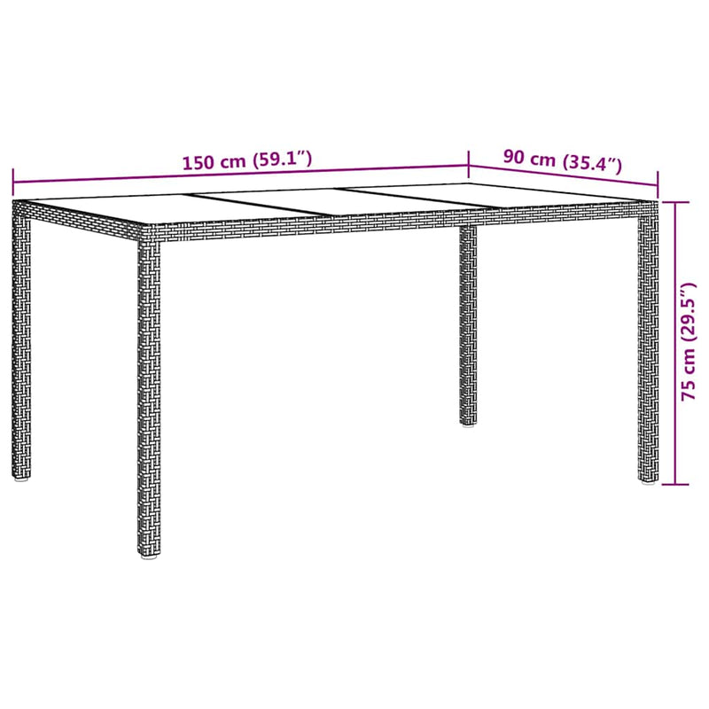vidaXL Kerti Étkezőasztal Fekete 150 x 90 x 75 cm Poli rattan
