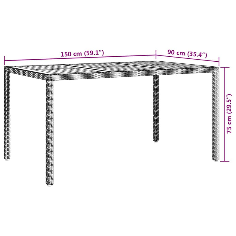 vidaXL Kerti Étkezőasztal Szürke 150 x 90 x 75 cm Poli rattan