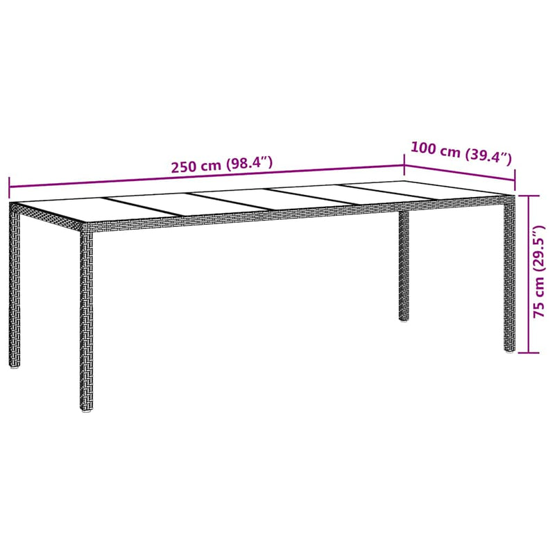 vidaXL Kerti Étkezőasztal Bézs 250 x 100 x 75 cm Poli rattan