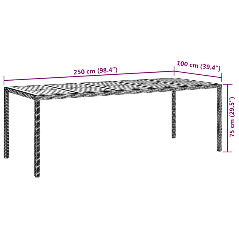 vidaXL Kerti Étkezőasztal Szürke 250 x 100 x 75 cm Poli rattan