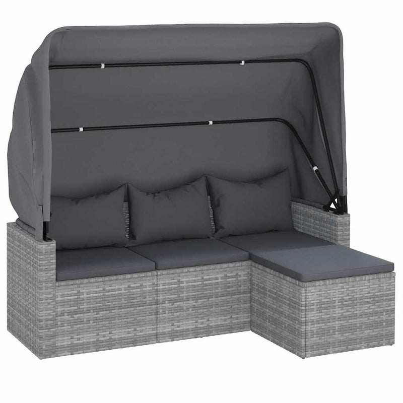 vidaXL 3-személyes szürke polyrattan kanapé tetővel és lábtartóval