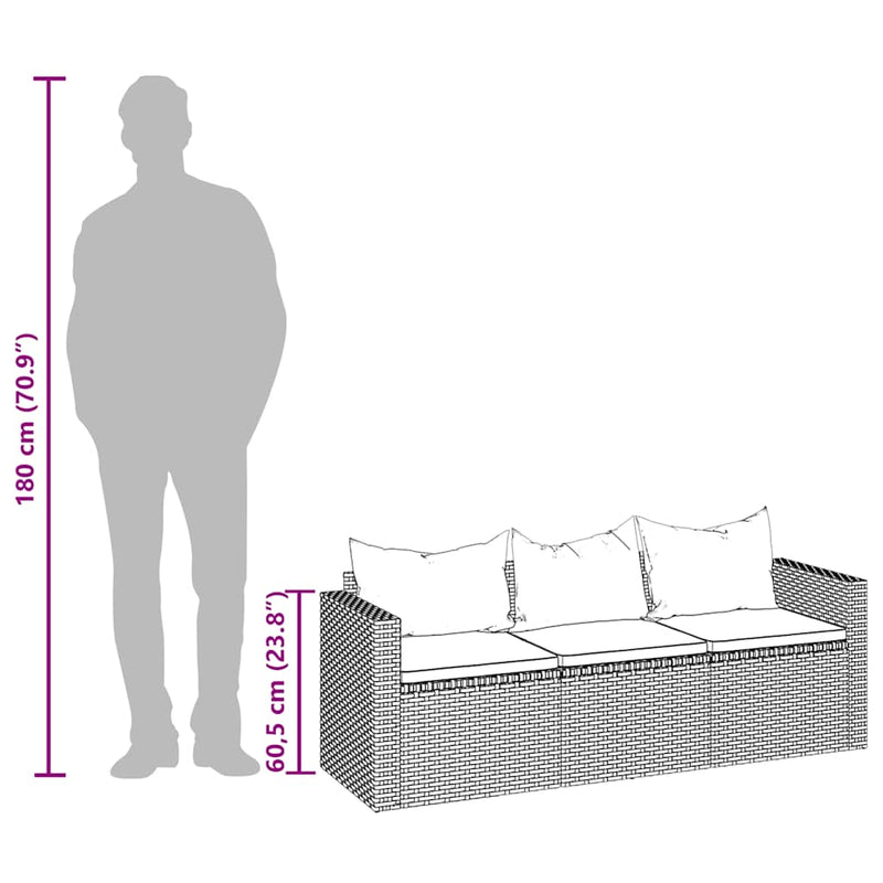vidaXL 3-személyes szürke polyrattan kanapé tetővel és lábtartóval