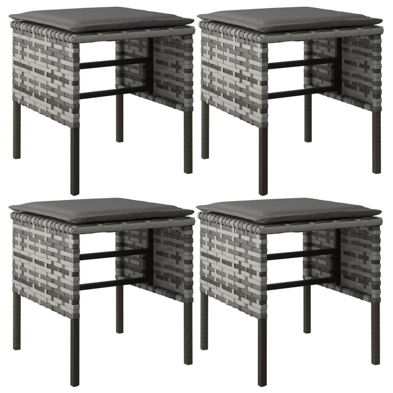 vidaXL 4 db szürke polyrattan kerti lábzsámoly párnákkal