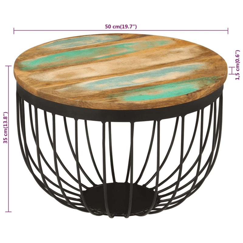 vidaXL tömör újrahasznosított fa és acél dohányzóasztal Ø50 x 35 cm