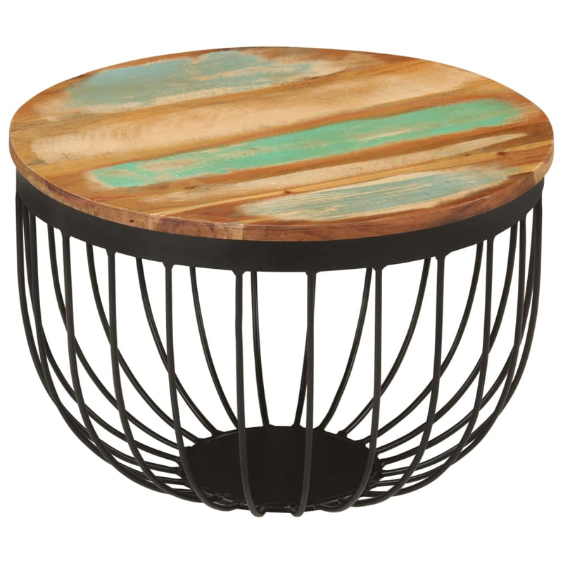 vidaXL tömör újrahasznosított fa és acél dohányzóasztal Ø50 x 35 cm