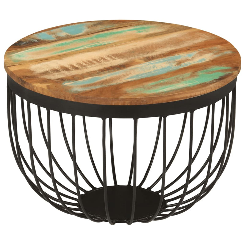 vidaXL tömör újrahasznosított fa és acél dohányzóasztal Ø50 x 35 cm