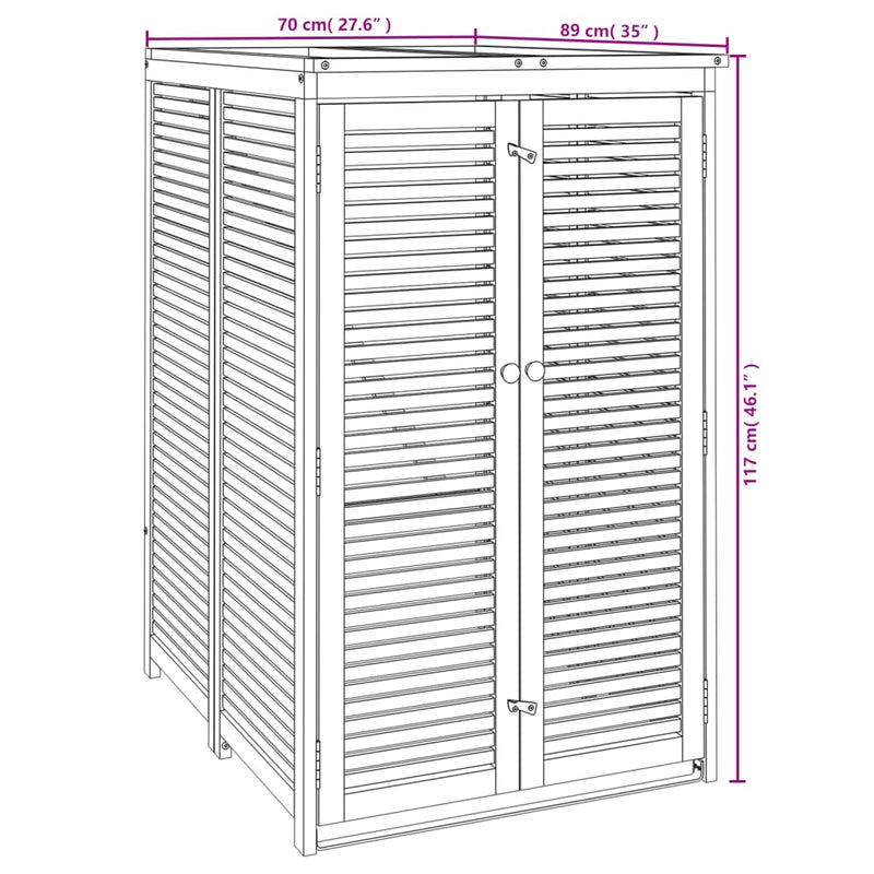 vidaXL tömör akácfa kukatároló fészer 70 x 89 x 117 cm