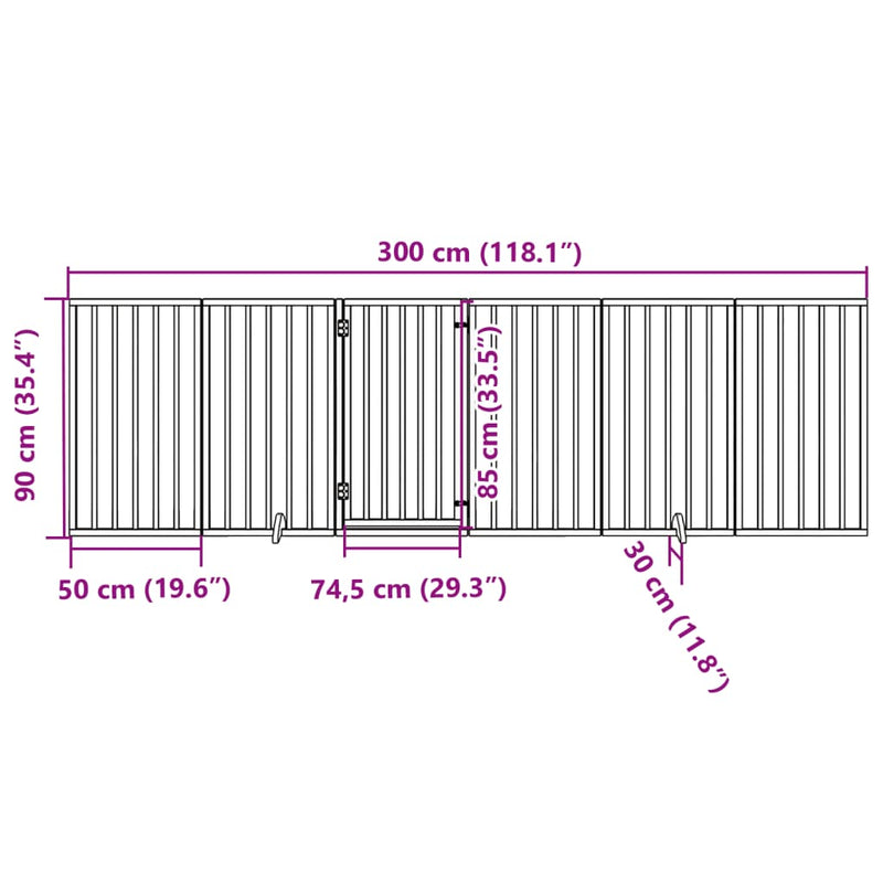 vidaXL nyárfa 6 paneles összecsukható kutyakapu ajtóval 300 cm