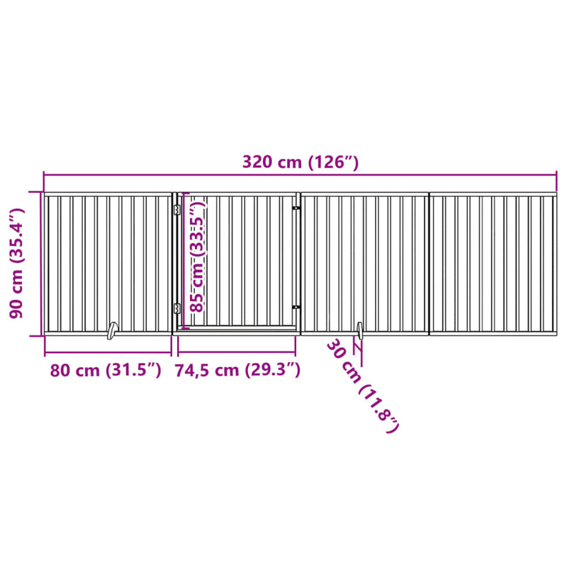 vidaXL nyárfa 4 paneles összecsukható kutyakapu ajtóval 320 cm