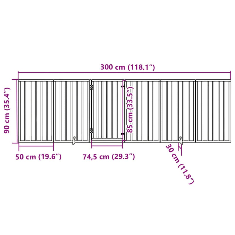 vidaXL fehér, nyárfa kutyakapu összecsukható ajtóval, 6 panellel, 300 cm