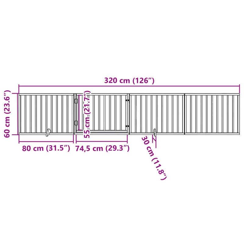 vidaXL fehér nyárfa 4 paneles összecsukható kutyakapu ajtóval 320 cm