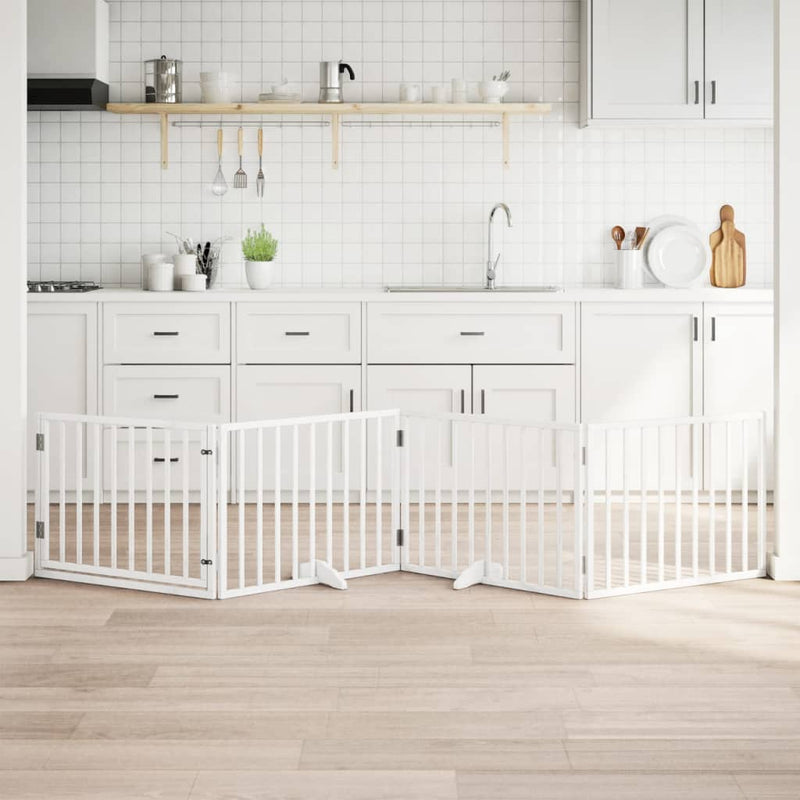 vidaXL fehér nyárfa 4 paneles összecsukható kutyakapu ajtóval 320 cm