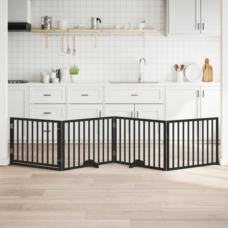 vidaXL fekete nyárfa 4 paneles összecsukható kutyakapu ajtóval 320 cm