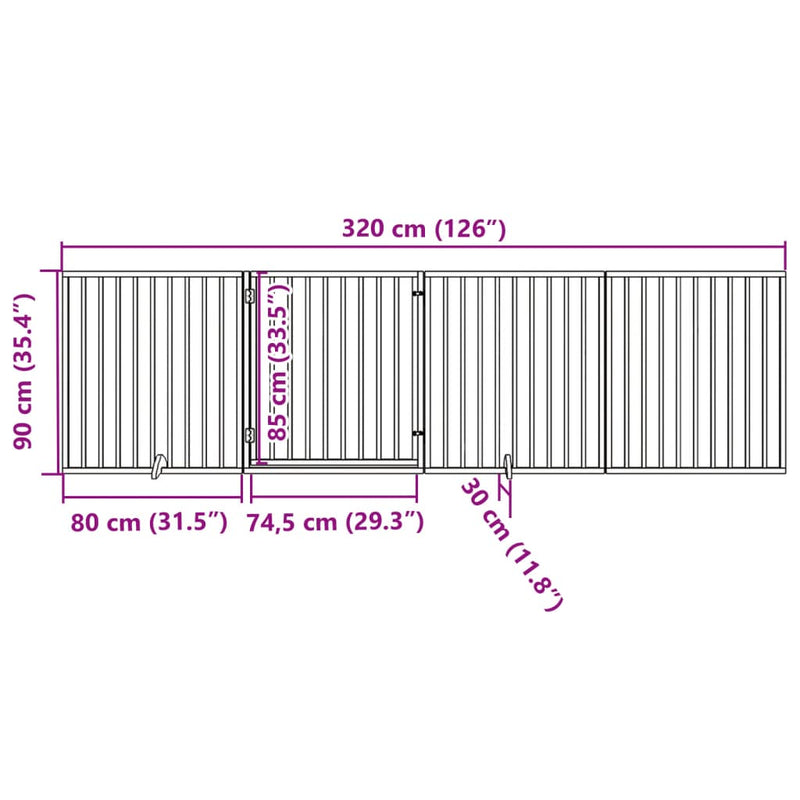 vidaXL fekete nyárfa 4 paneles összecsukható kutyakapu ajtóval 320 cm