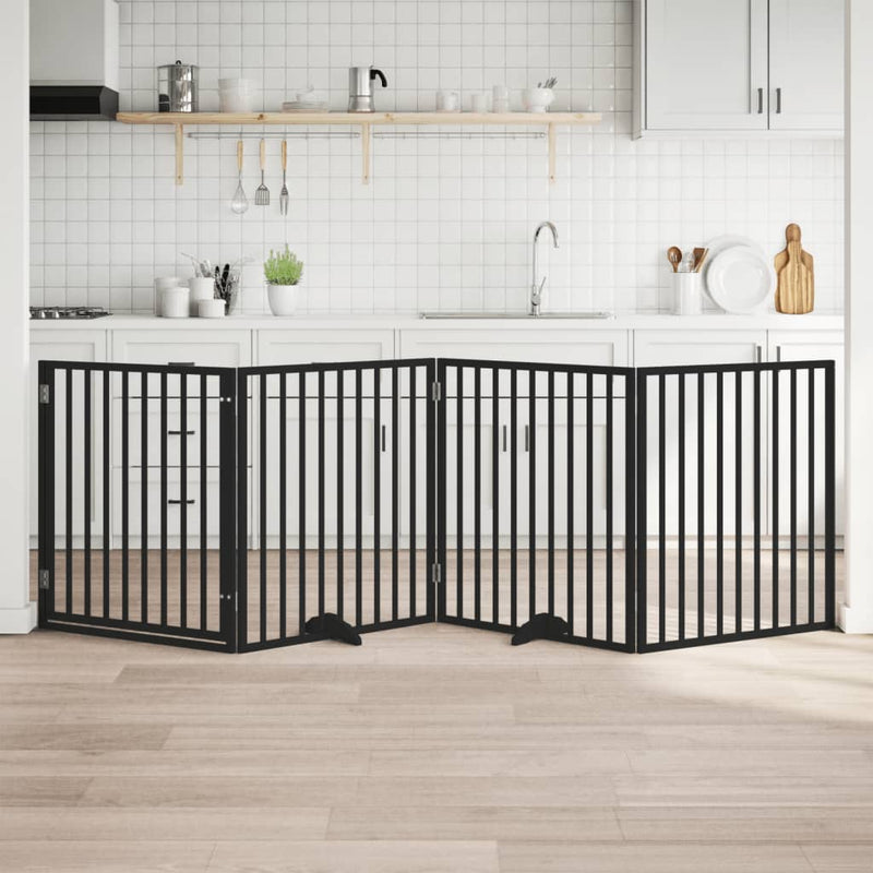 vidaXL fekete nyárfa 4 paneles összecsukható kutyakapu ajtóval 320 cm