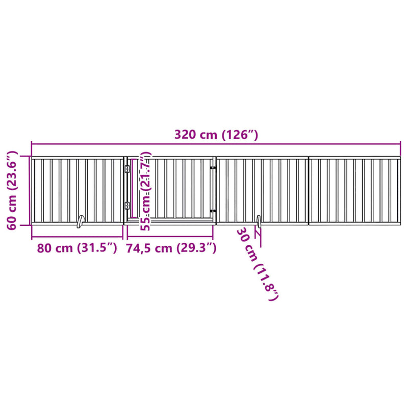 vidaXL barna nyárfa kutyakapu összecsukható ajtóval, 4 panellel, 320 cm
