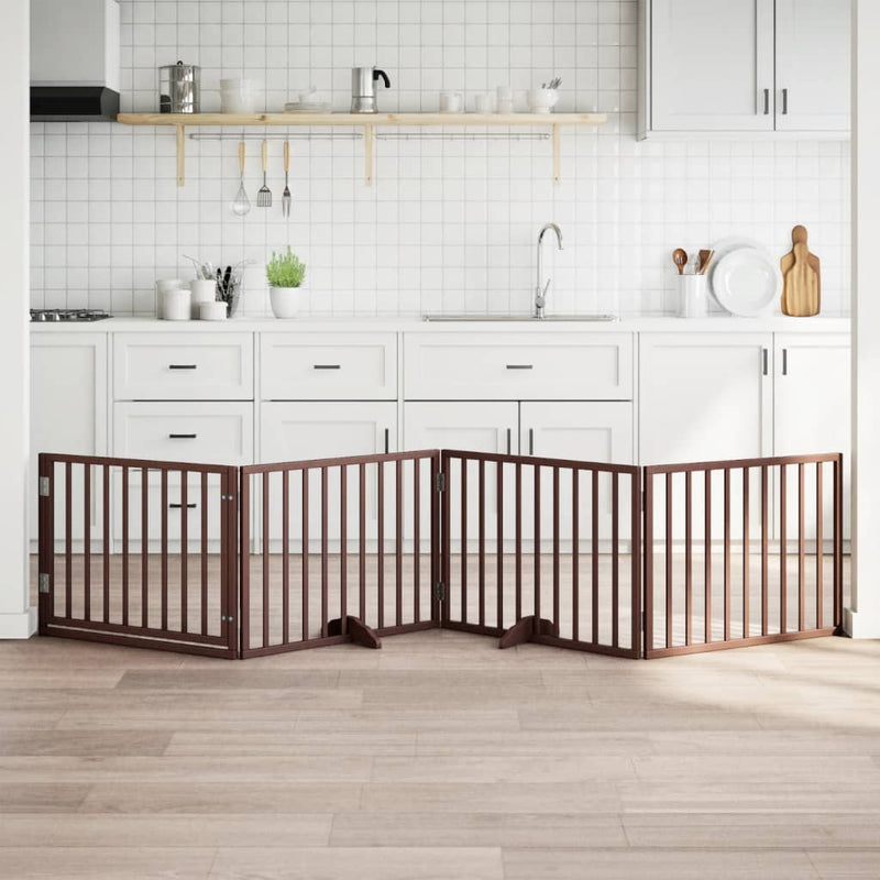 vidaXL barna nyárfa kutyakapu összecsukható ajtóval, 4 panellel, 320 cm