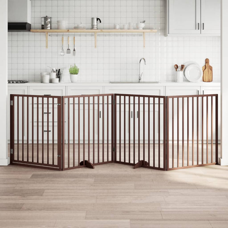 vidaXL barna nyárfa kutyakapu összecsukható ajtóval, 4 panellel, 320 cm