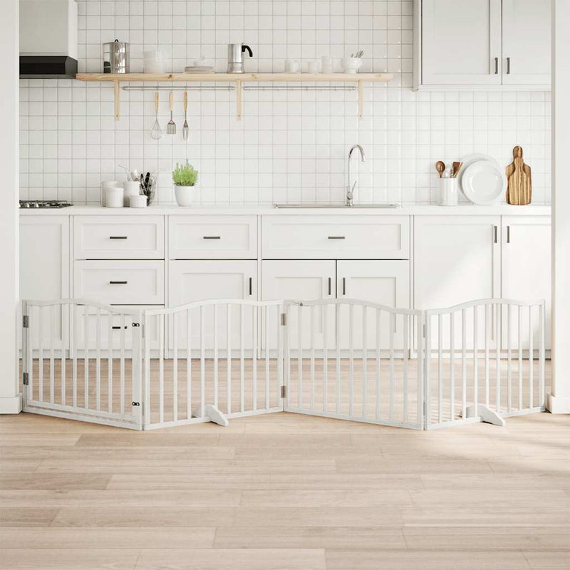 vidaXL fehér nyárfa 4 paneles összecsukható kutyakapu ajtóval 320 cm