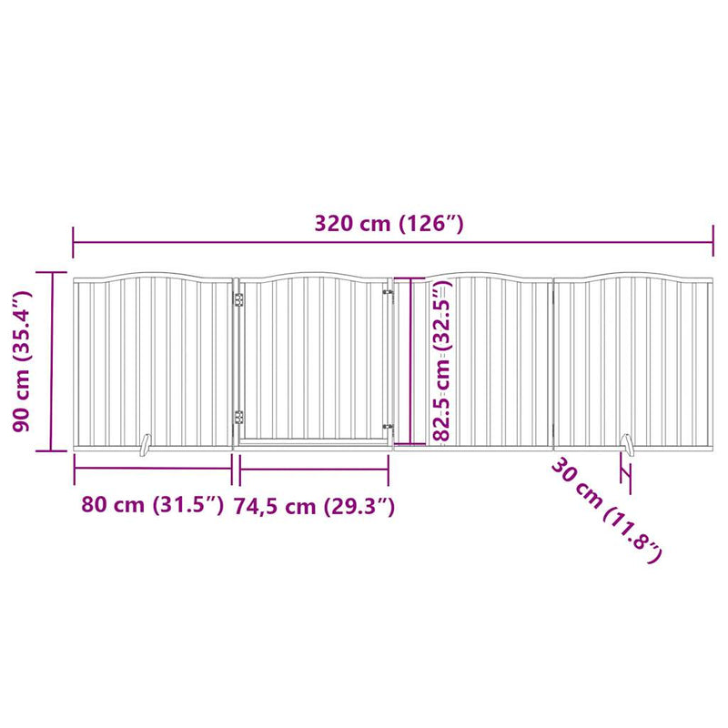vidaXL fehér nyárfa 4 paneles összecsukható kutyakapu ajtóval 320 cm