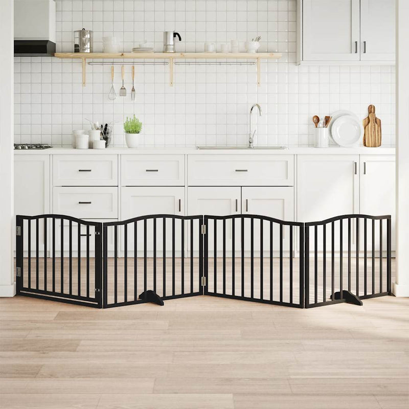 vidaXL fekete nyárfa kutyakapu összecsukható ajtóval, 4 panellel, 320 cm
