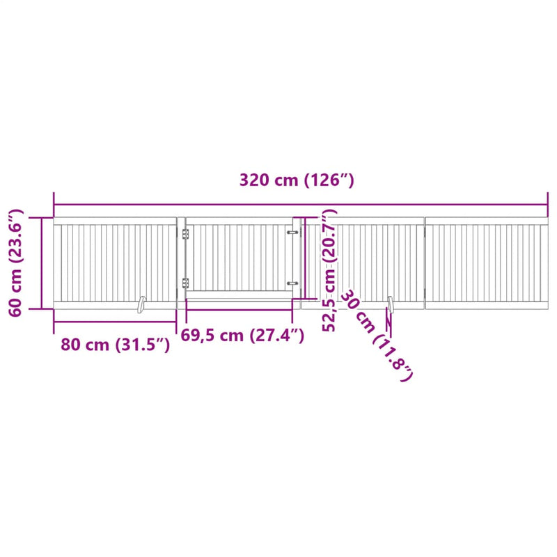vidaXL nyárfa 4 paneles összecsukható kutyakapu ajtóval 320 cm