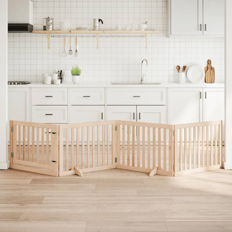 vidaXL nyárfa 4 paneles összecsukható kutyakapu ajtóval 320 cm