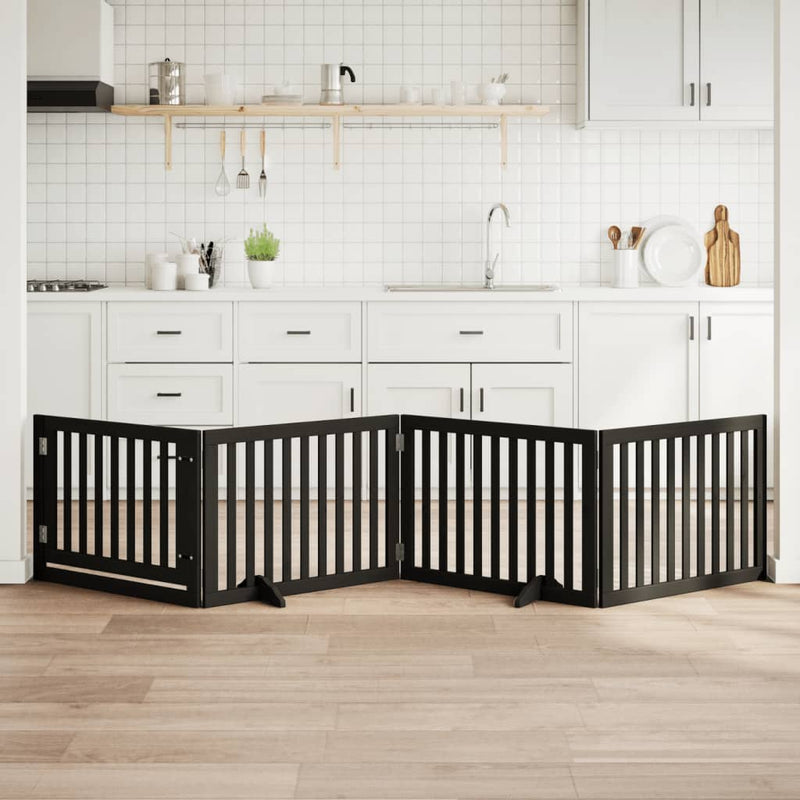 vidaXL fekete nyárfa 4 paneles összecsukható kutyakapu ajtóval 320 cm