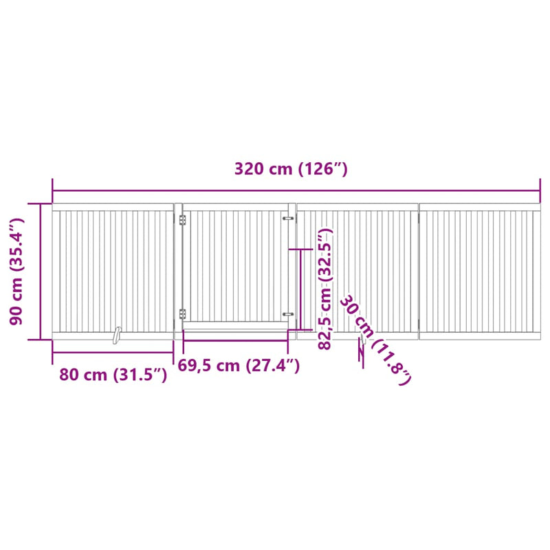 vidaXL fekete nyárfa 4 paneles összecsukható kutyakapu ajtóval 320 cm