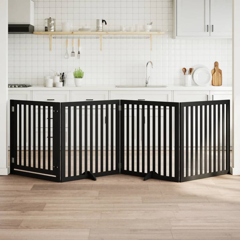 vidaXL fekete nyárfa 4 paneles összecsukható kutyakapu ajtóval 320 cm