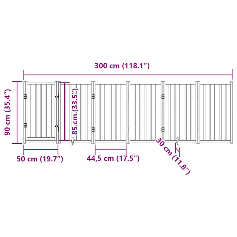 vidaXL tömör fenyőfa kutyakapu összecsukható ajtóval, 6 panel, 300 cm