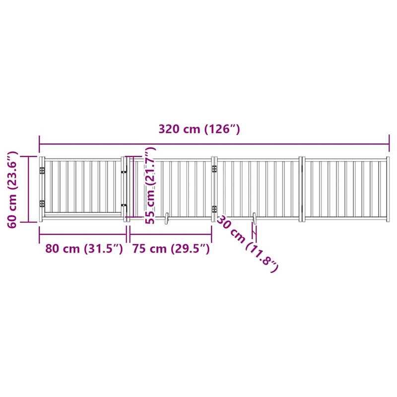 vidaXL tömör fenyőfa 4 paneles összecsukható kutyakapu ajtóval 320 cm