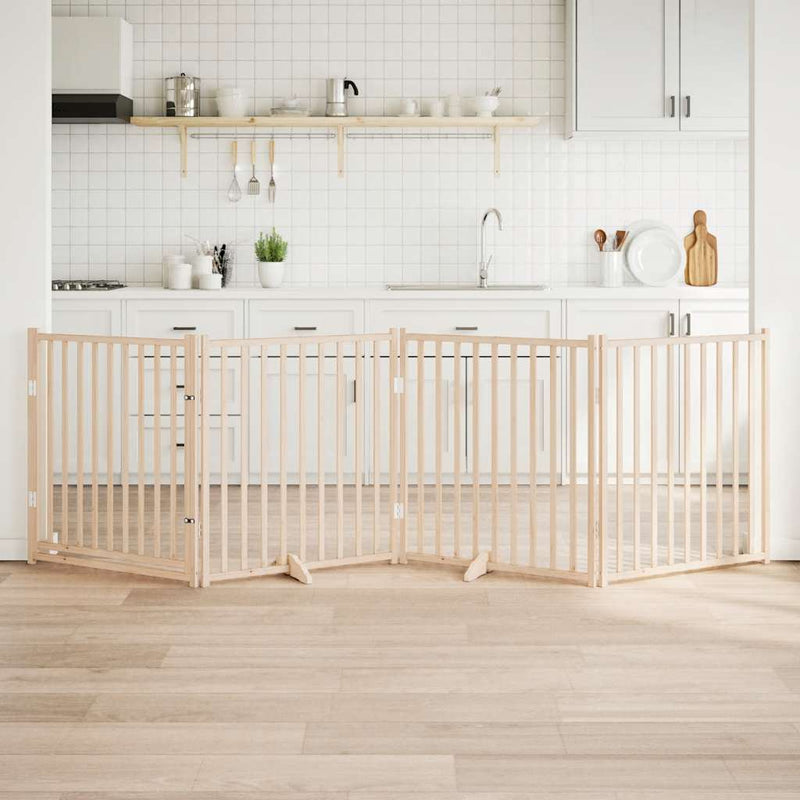 vidaXL tömör fenyőfa kutyakapu összecsukható ajtóval, 4 panellel, 320 cm