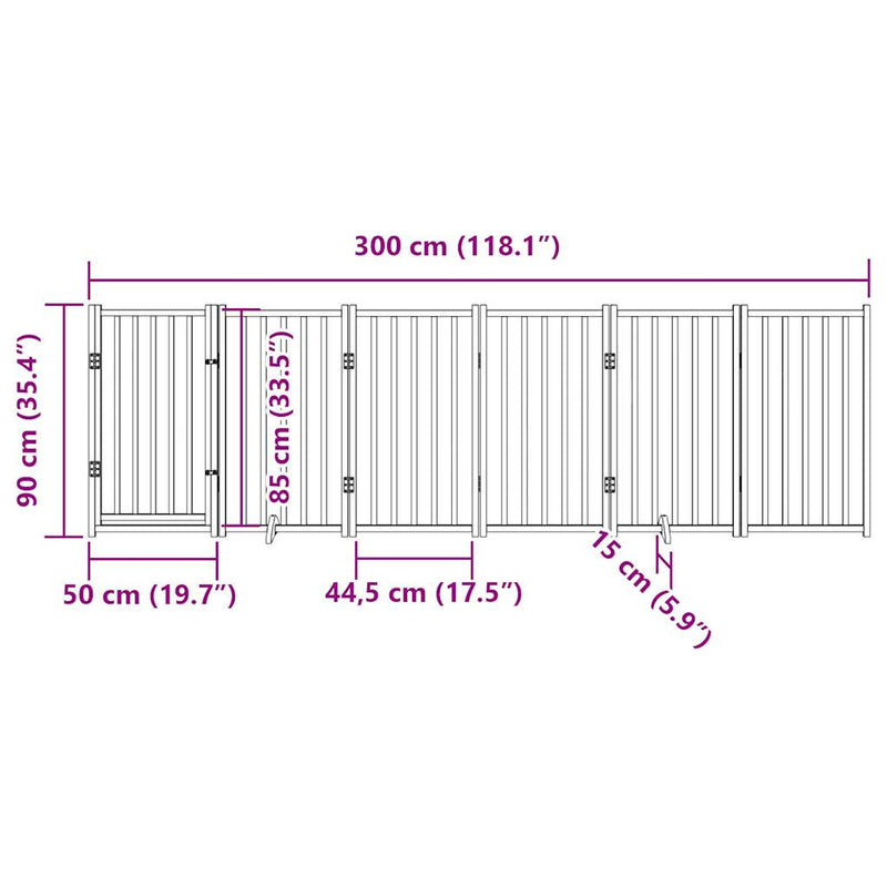 vidaXL fehér tömör fa 6 paneles összecsukható kutyakapu ajtóval 300 cm