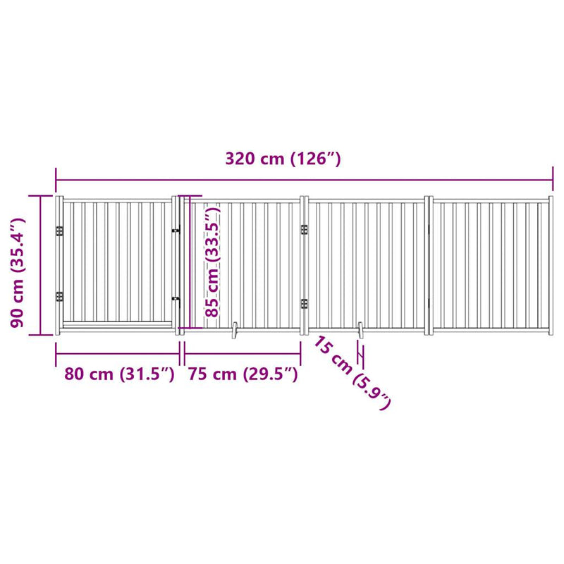 vidaXL fehér tömör fa 4 paneles összecsukható kutyakapu ajtóval 320 cm