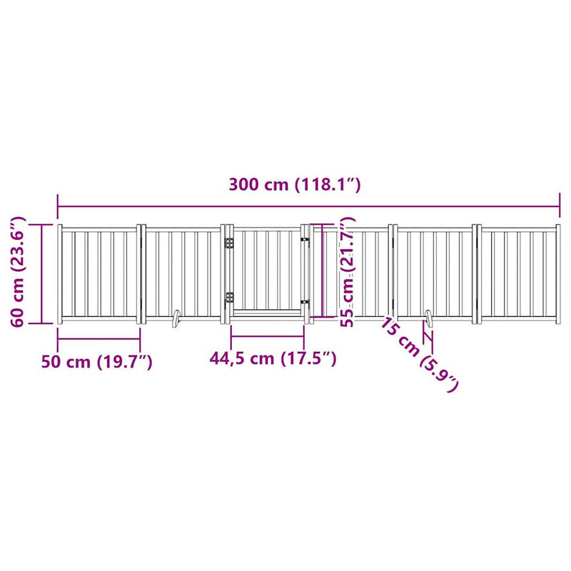 vidaXL fekete tömör fa 6 paneles összecsukható kutyakapu ajtóval 300cm