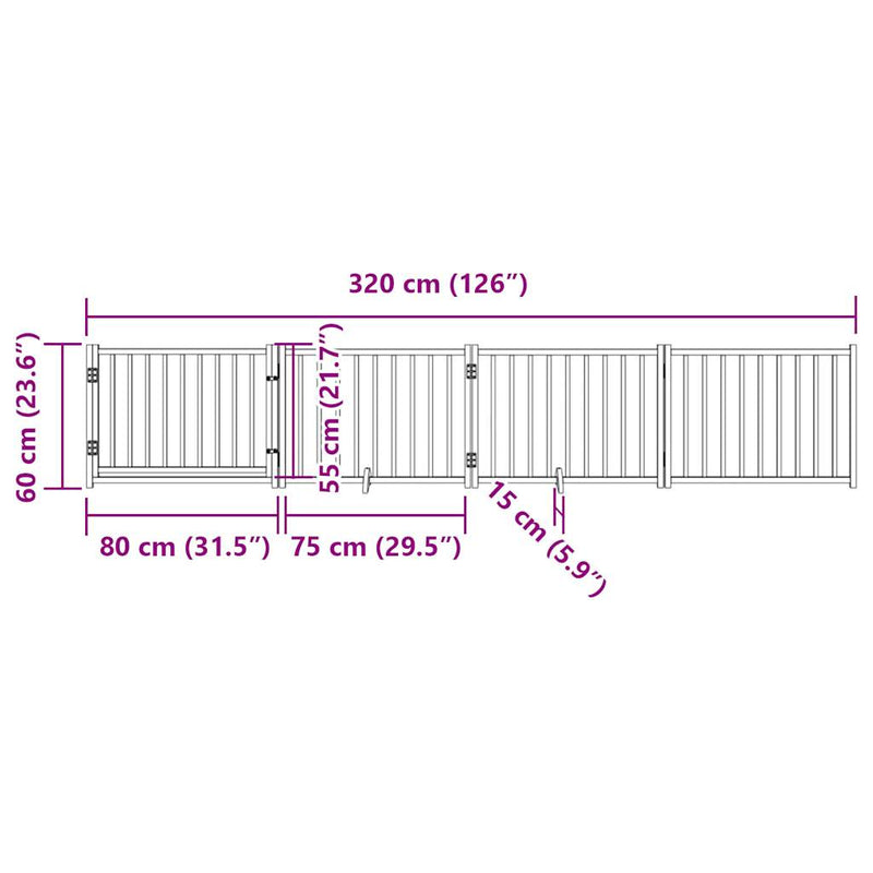 vidaXL fekete tömör fa 4 paneles összecsukható kutyakapu ajtóval 320cm