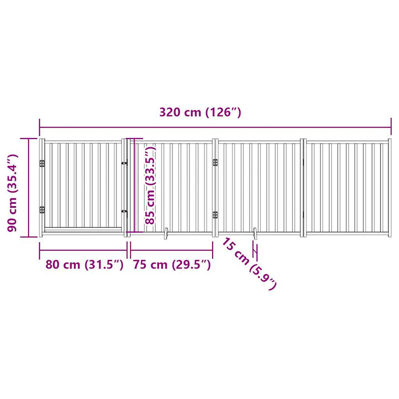 vidaXL fekete tömör fa 4 paneles összecsukható kutyakapu ajtóval 320cm