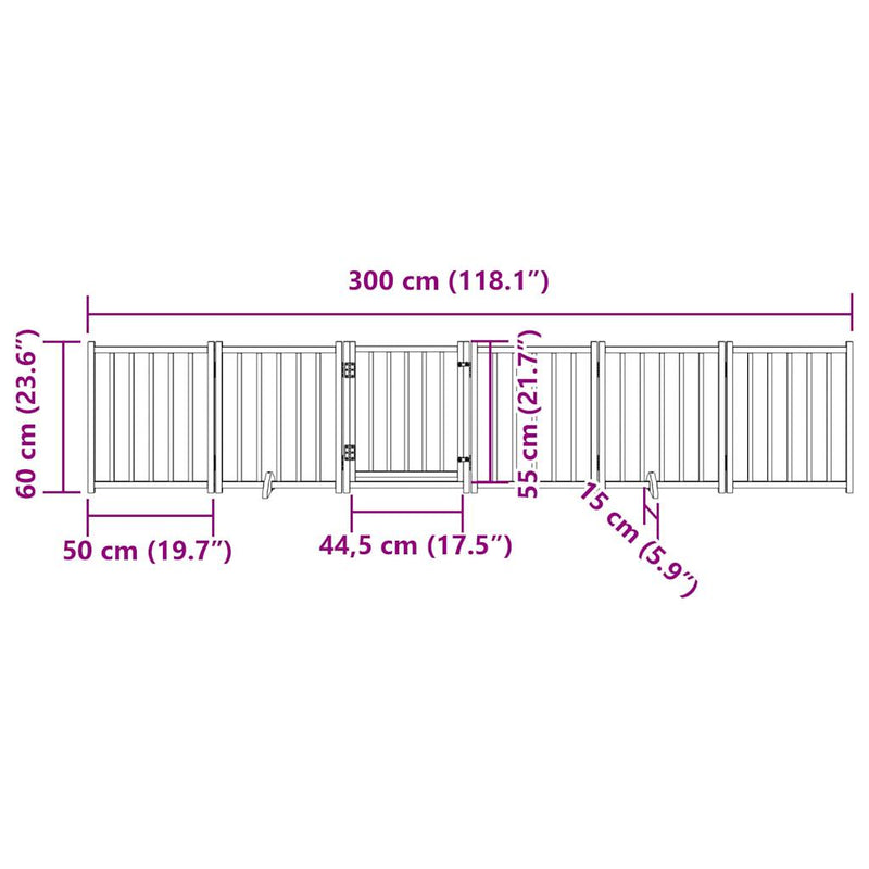 vidaXL barna tömör fa 6 paneles összecsukható kutyakapu ajtóval 300 cm