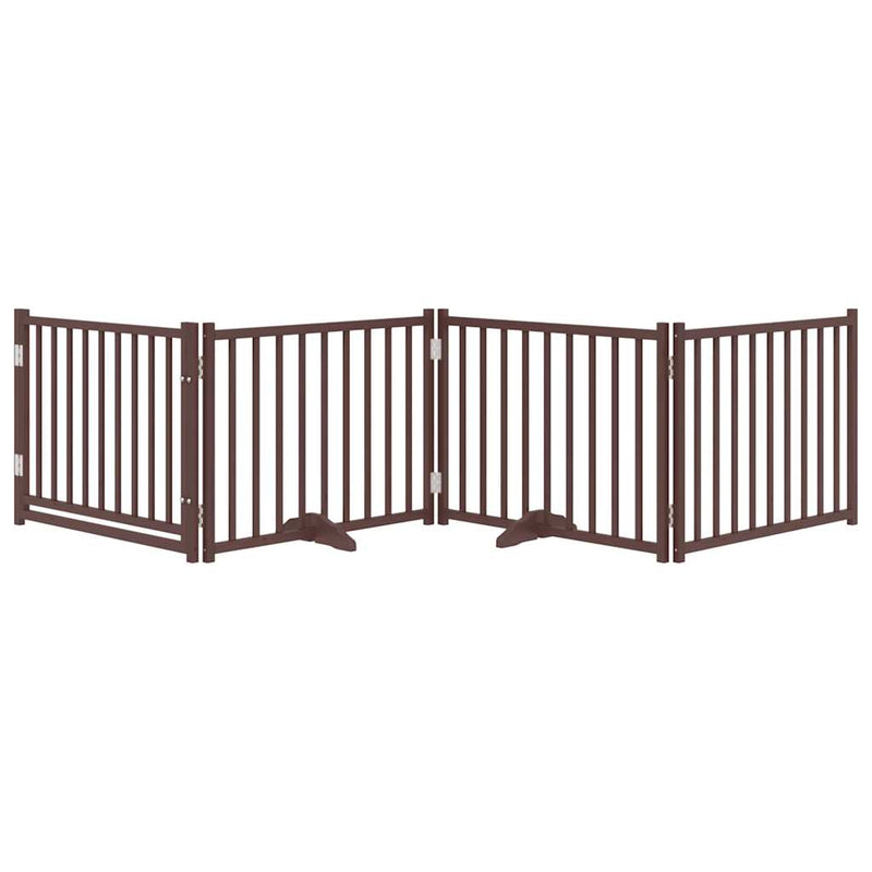 vidaXL barna tömör fa 4 paneles összecsukható kutyakapu ajtóval 320 cm