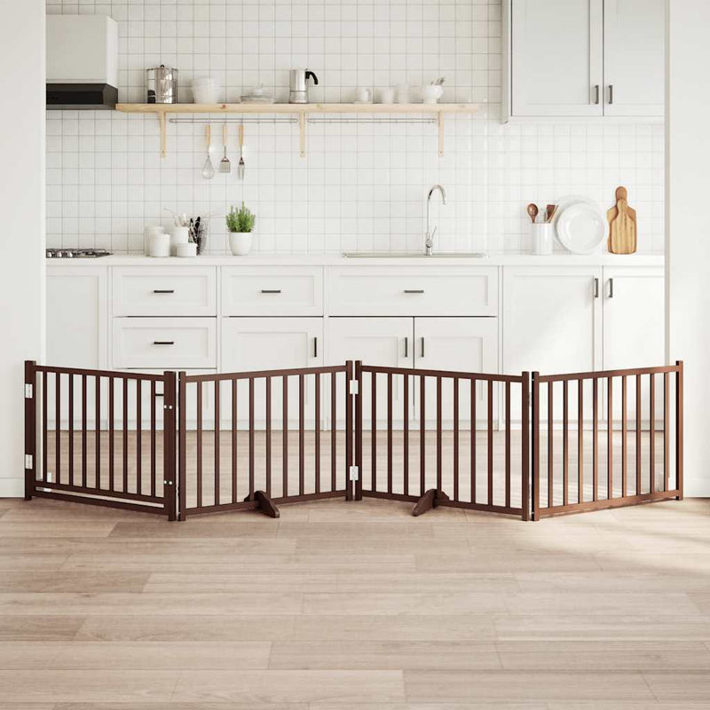 vidaXL barna tömör fa 4 paneles összecsukható kutyakapu ajtóval 320 cm