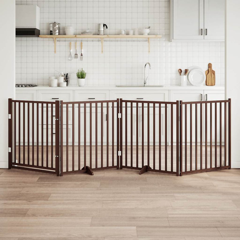 vidaXL barna tömör fa 4 paneles összecsukható kutyakapu ajtóval 320 cm
