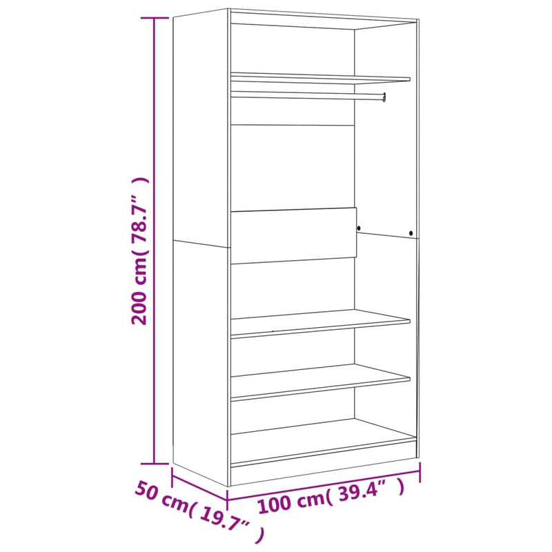 vidaXL szürke sonoma színű szerelt fa ruhásszekrény 100 x 50 x 200 cm