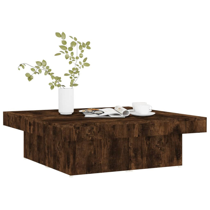 vidaXL füstös tölgy színű szerelt fa dohányzóasztal 90x90x28 cm