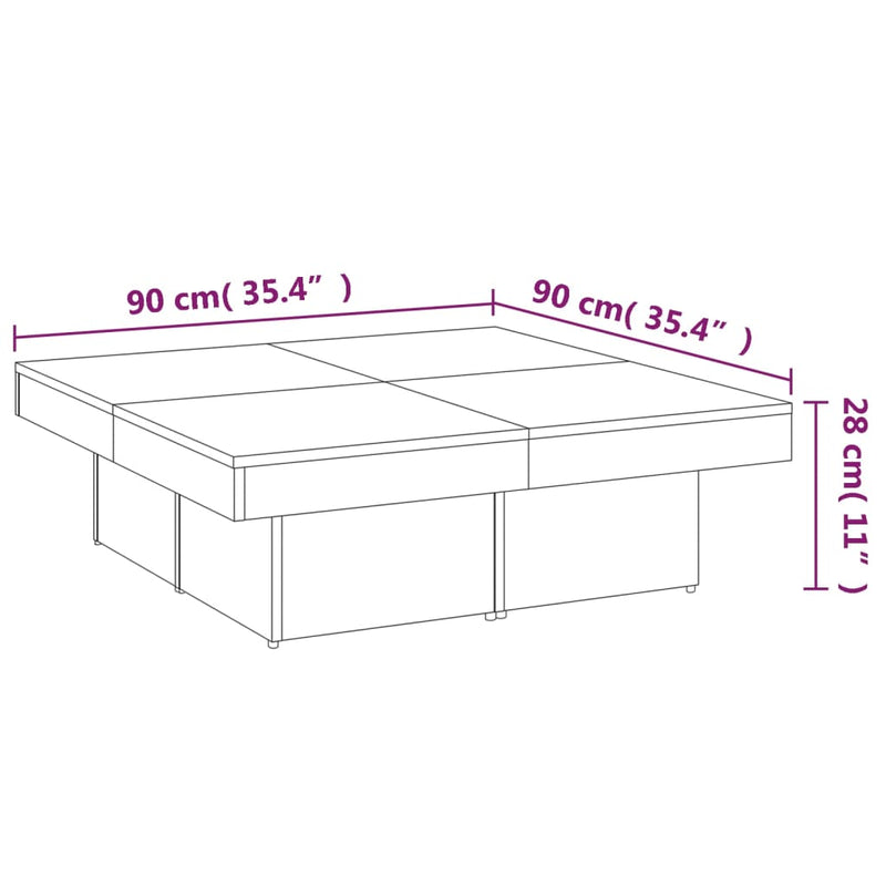 vidaXL szürke sonoma színű szerelt fa dohányzóasztal 90 x 90 x 28 cm