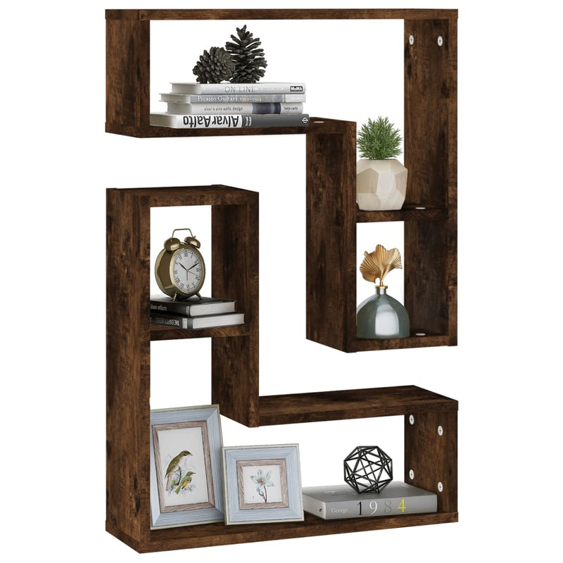 vidaXL 2 db füstös tölgy színű szerelt fa falipolc 50 x 15 x 50 cm